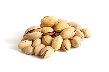 Obraz premium There is a pile of pistachio nuts on a white background. 