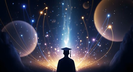 Graduation Silhouette with Cosmic Education and Future Opportunities