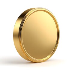Shiny Round Golden Token on White Background - Precious Metal Coin Illustration
