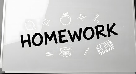 Homework Written on Whiteboard with School Symbols