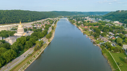 Aerial View of West Virginia State Capitol and Kanawha River