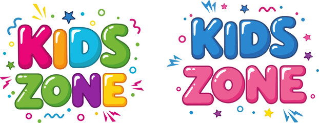 Naklejka premium Kids Zone Colorful Text Signs, Fun Children's Area Decorative Elements