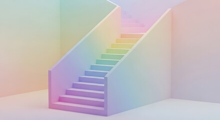 Pastel Staircase in Gradient Rainbow Colors Minimalist Design