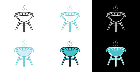 Barbecue grill icon for outdoor cooking and summer events in line and fill style