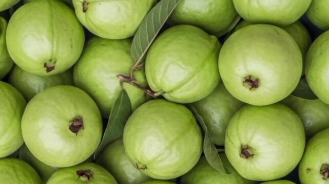 Top view fresh green guava fruit as background.