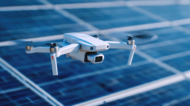 Drone camera aerial drone quadcopter solar panel close up white drone