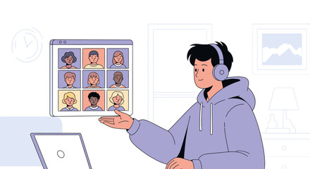 Online Meeting Communication Concept Depicting Remote Work Collaboration and Virtual Group