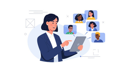 Online Meeting Communication Illustrative Concept With Multiracial Team Members Illustration