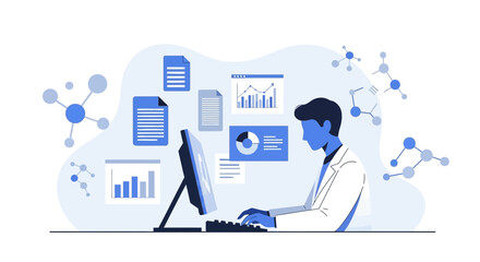 Scientist Analyzing Data and Molecules Using Technology at the Laboratory Workstation