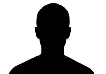 Silhouette of a persons head and shoulders, isolated on white background