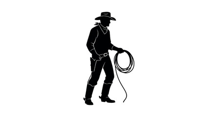 Illustration Vector of a Cowboy Holding a Lasso 
