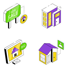 Set of Real Estate and Infographic Isometric Icons