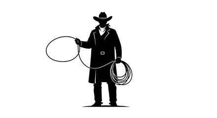 Cowboy with Lasso Silhouette Capturing the Spirit of the Wild West, Illustration Vector.