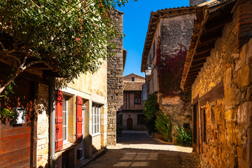 A street in the medieval village of Puycelsi, in the Tarn department, Occitanie region, France