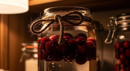 Rustic Jar Offering Refreshing Cranberries Preserved in Artisan Water Solution