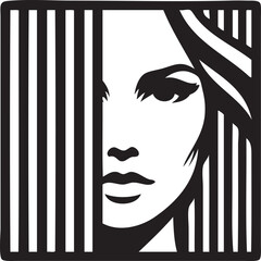 Op-art portrait of a woman's face. Vector illustration. Optical illusion.
