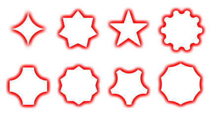 Red Glowing Geometric Badge Icons Set Neon Outline Shapes Collection Isolated on Transparent Background PNG