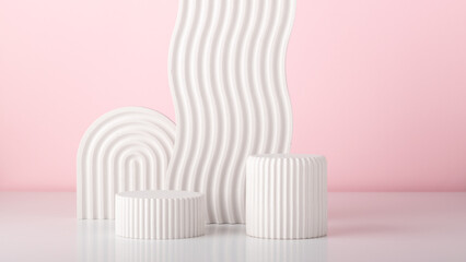 Cosmetics product presentation scene made with gypsum props on pink background. Petfect for product placement and designs.