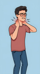 Young adult experiencing neck pain hands positioned at the back