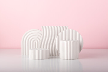 Minimalist geometric product presentation scene for product photography made with gypsum props. Petfect for product placement and designs.