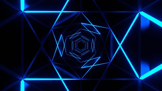 Blue Neons Moves Along Hexagon Grate Tunnel Background VJ Loop in 4K