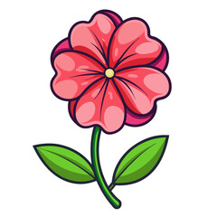 Illustration of a pink flower with green leaves clip art for floral design and decoration ideas