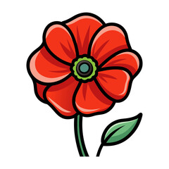 Fototapeta premium Red poppy flower drawing illustration vector art design botanical spring summer floral bloom clip art