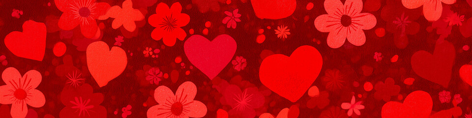 Red Floral and Heart Pattern Background for Valentines Day 
