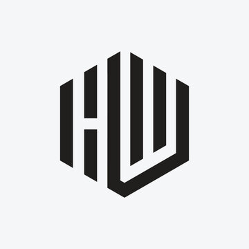 Letter HW WH hexagon shape negative space logo