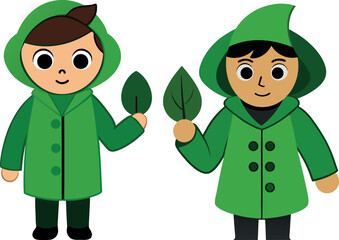 kids and leaves illustration, nature education artwork, eco friendly design vector, cute children drawing, environment learning art, nature kids vector, greenery lifestyle design, outdoor leaf cartoon