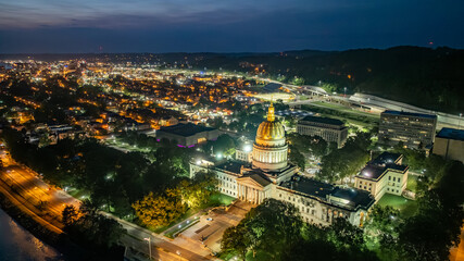 Night Aerial of West Virginia State Capitol, Charleston
