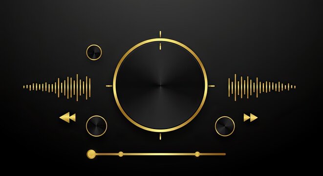 Elegant black and gold audio control panel illustration for dj and music production