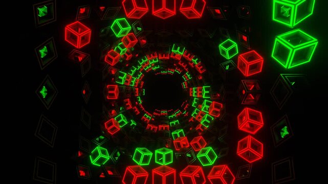 Red and Green Movement Through Strobe Squares Background VJ Loop in 4K