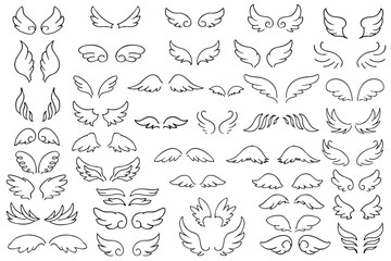 可愛い天使の羽のベクターセット｜ハート・フレーム・バレンタイン・ウェディング装飾素材