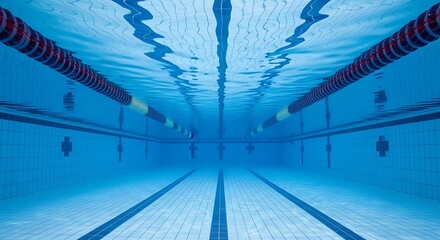 Underwater View of a Bright Blue Swimming Pool with Lane Markers