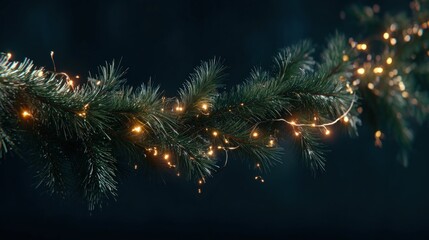 Christmas garland with twinkling fairy lights,