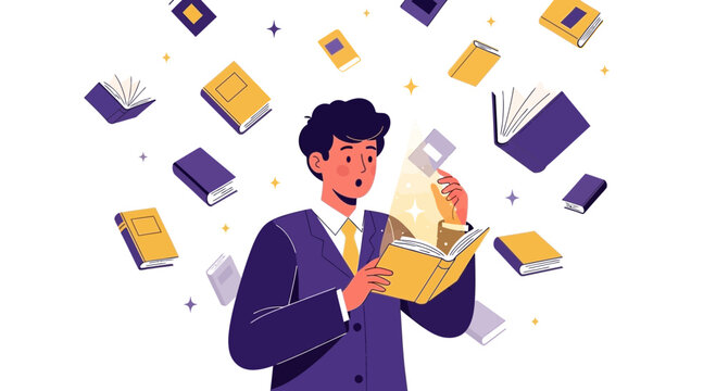 A Person's Joyful Reaction When Discovering New Knowledge From Reading Books And Ideas