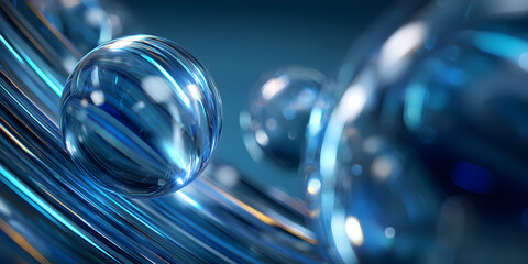 Abstract blue sphere with metallic texture and light reflections, representing technology and data flow in a futuristic digital environment