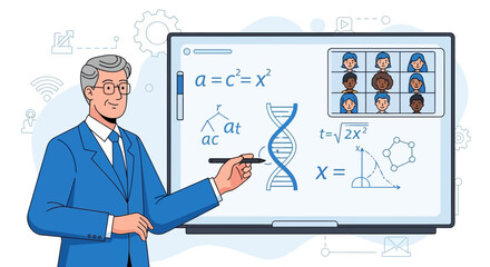 An Experienced Professor Explains Scientific Concepts To A Virtual Classroom Online