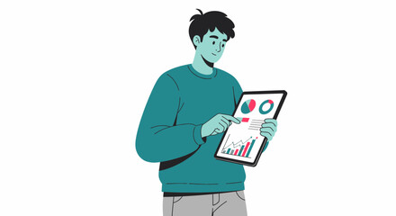 Analyst Assessing Data Charts on Tablet for Strategic Business Insights into Trends