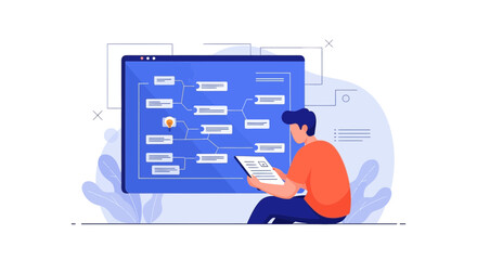 Analyst Assessing Diagram On Digital Screen Exploring Information And Data Flow
