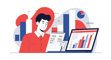 Analyst Assessing Financial Performance Through Data Charts Visual Representation