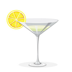 Glass cocktail glass with lemon without background