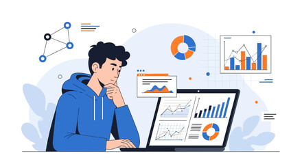 Analyst Contemplating Data Visualization And Insights On Modern Sophisticated Technology