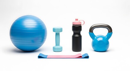 Collection of Exercise Equipment and Fitness Accessories for a Home Gym Workout Session