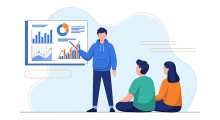 Business Presentation Depicting Data Analysis And Collaborative Teamwork Illustrated Abstract