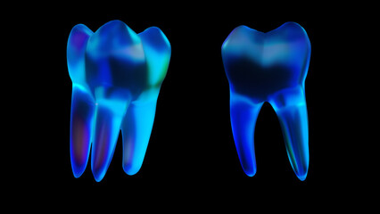 Blue Glowing Teeth 3D Futuristic Dental Visualization