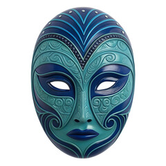 Naklejka premium Ornate Blue and Teal Tribal Mask with Intricate Swirl Patterns