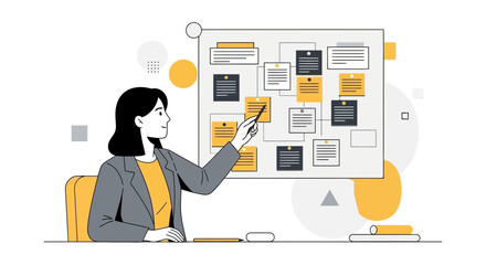 Businesswoman Presenting A Strategic Plan Illustrated On A Whiteboard For Successful Outcomes