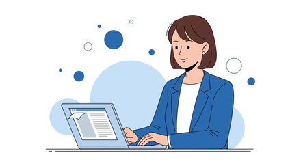 Businesswoman Working On Laptop, Digital Marketing, and Modern Technology Integration